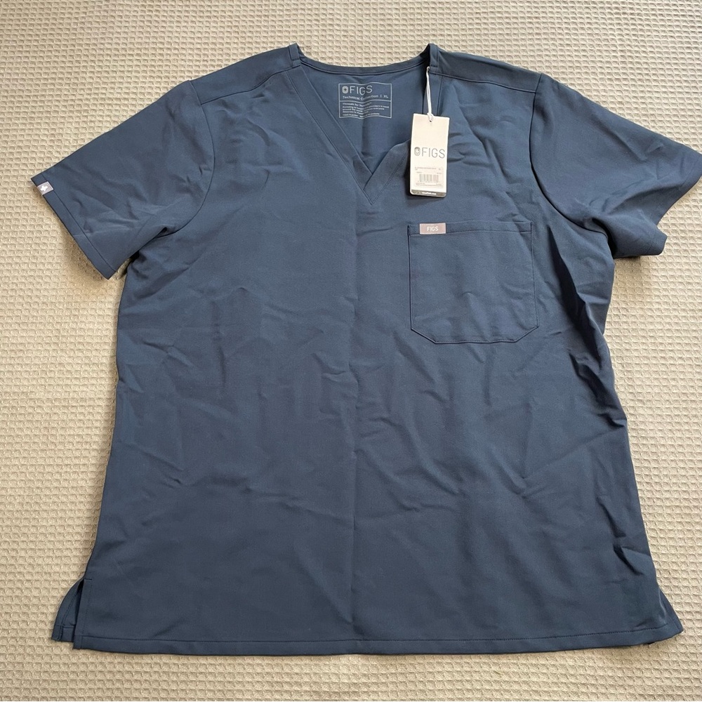 New Figs Catarina Scrub Top XL Womens Slate Blue One Pocket Stretch